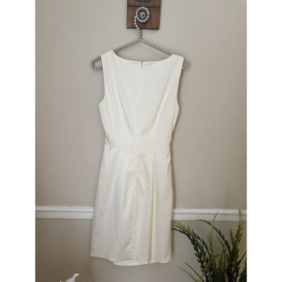 Eliza J Womens Size 4 Cream Sheath Dress Beaded Trim Ruched Sleeveless - Picture 4 of 6